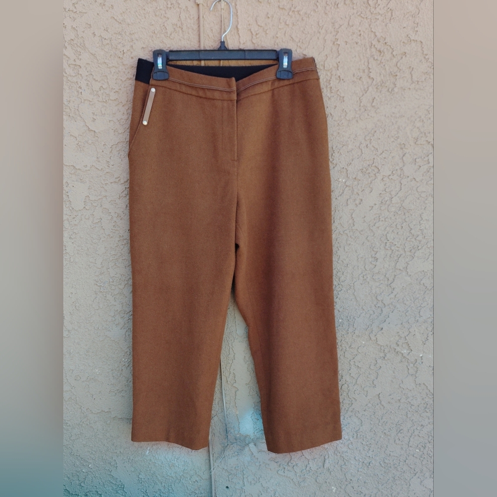 El Story Brown Wool Trousers with Leather Detail